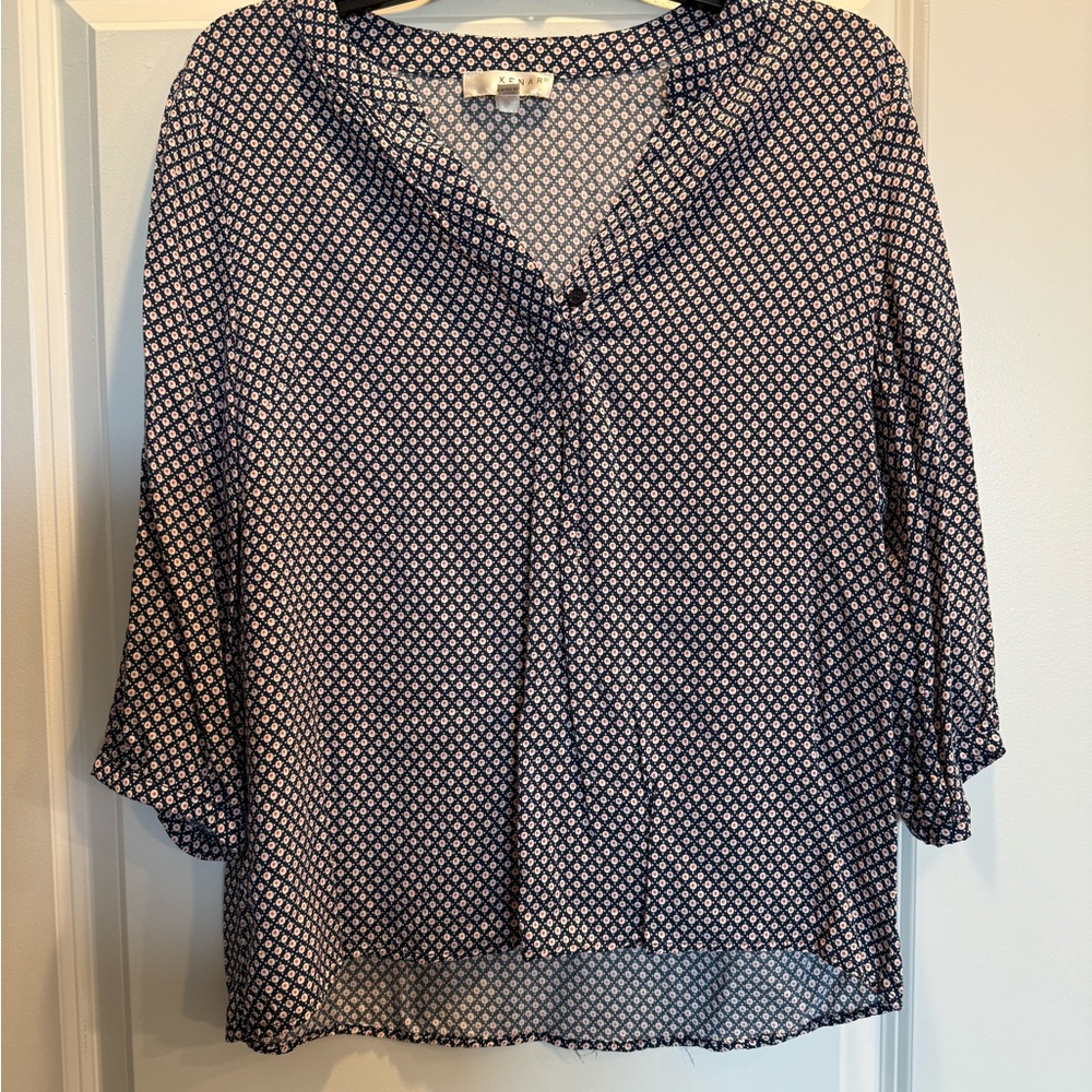 Kenar Blue 3/4 Sleeve Sailor Collar Blouse